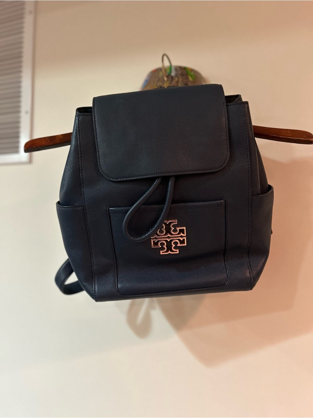 Tory Burch Blue Leather Logo Flap Backpack